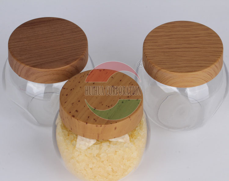 Wooden Lid Silk Screen Clear Pet Jars for Beans , PET Plastic Jars