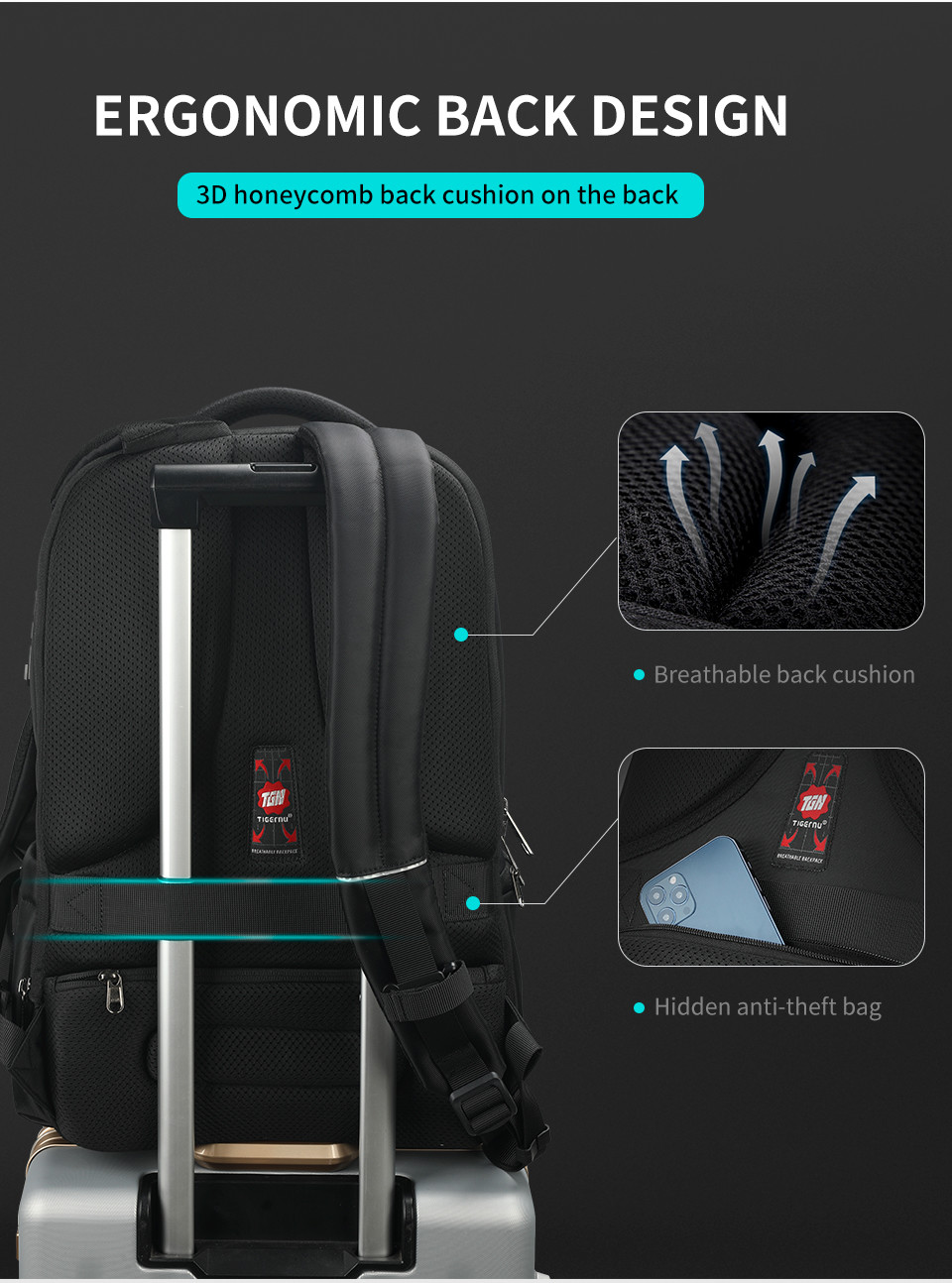 T-B3105 4A Expandable Men Outdoor Business Travel Backpacks Carry On With Usb Anti Theft