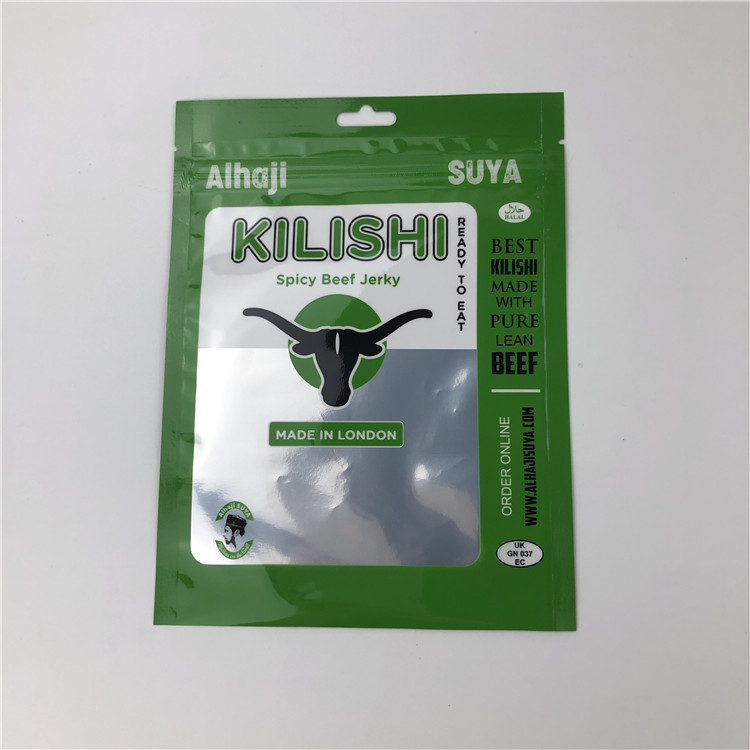 Foil Three Side Seal Zipper Flat Beef Jerky Plastic Packaging Bags