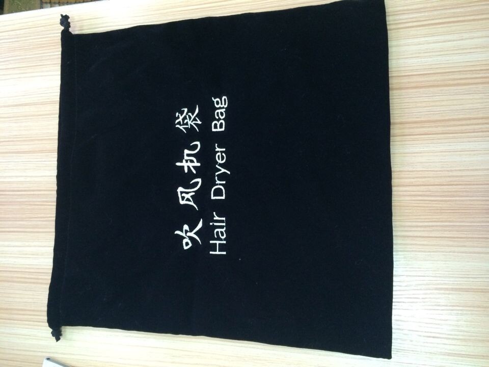 Big Black Velvet Drawstring Bag Recycled For Hair Dryer Lightweight To Carry