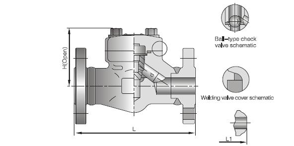 Forged Check Valve Flanged Dimensions Drawing