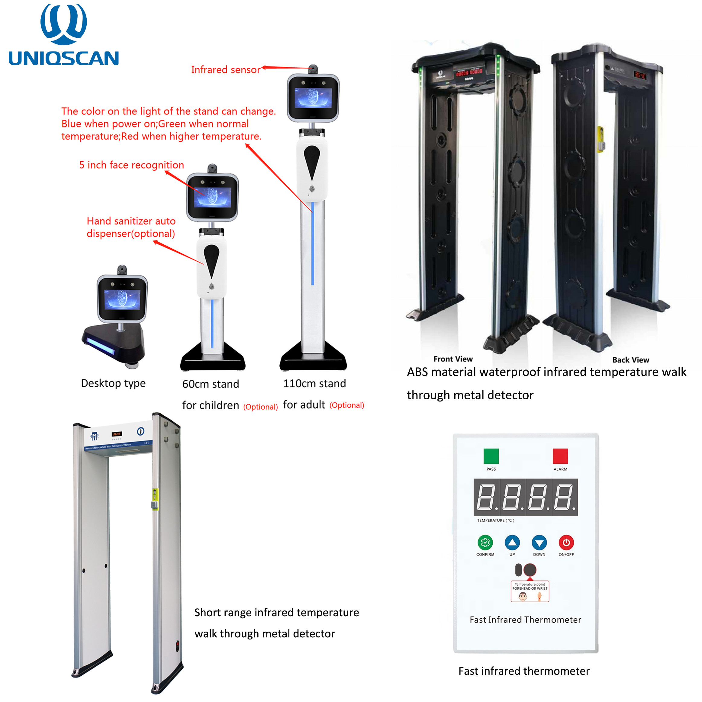 Portable 0.3℃ Accuracy 15cm wall hanging mounted Fast Infrared Temperature Thermometer With Stand For Outdoor Use