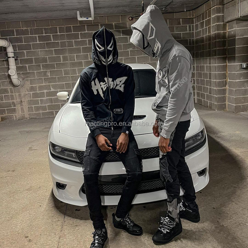 500 gsm Heavyweight Cotton Double Hoods Printed Custom Hoodies Full Face Zip Up for Men