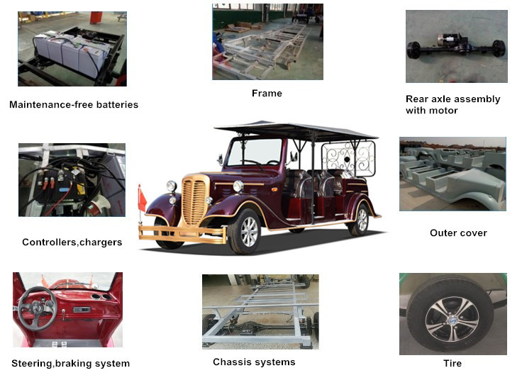 High End Retro Electric Sightseeing Bus 11 Passenger Golf Carts With Bumper