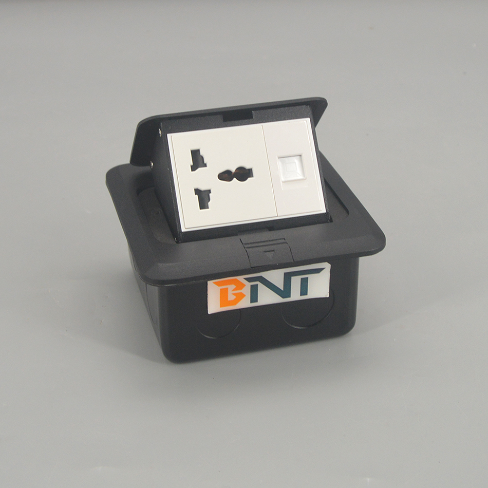 Universal media power data recessed floor electric outlet