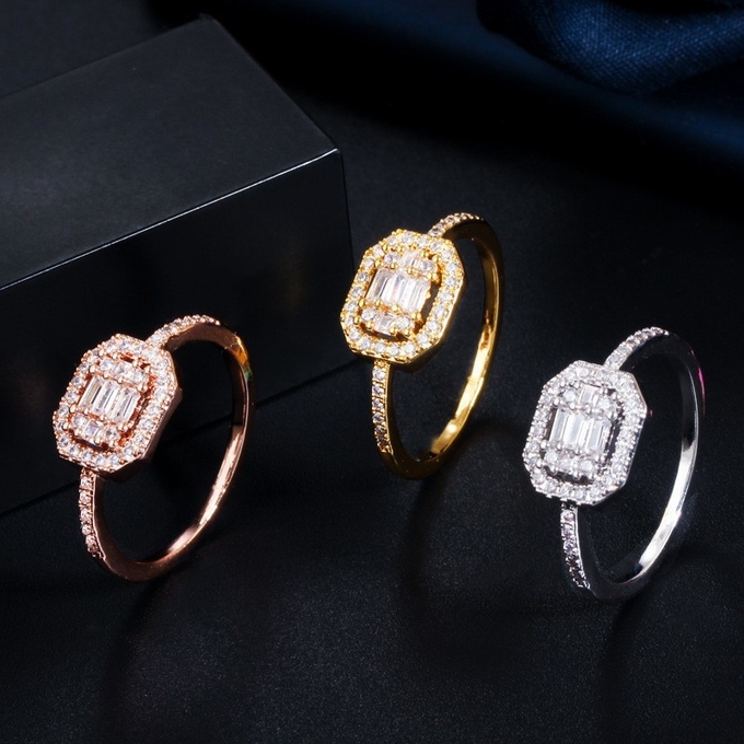 Princess Tiara Crown Sparkling Love Heart CZ Rings for Women Engagement Jewelry Square CZ Ring Jewelry