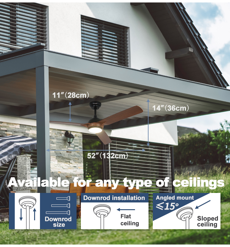 Energy Saving 1stshine LED Ceiling Fan 52 Inches 3 ABS Blades with Smart Remote Control