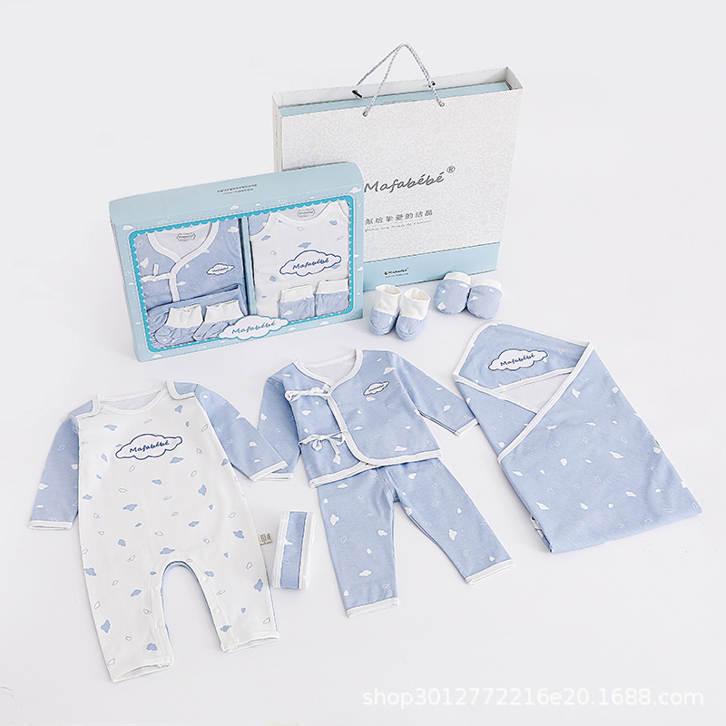 Fashion 8pcs New Born Clothing Sets Cotton Infant Boy Baby Footed Pajamas Romper Gift baby christmas clothes