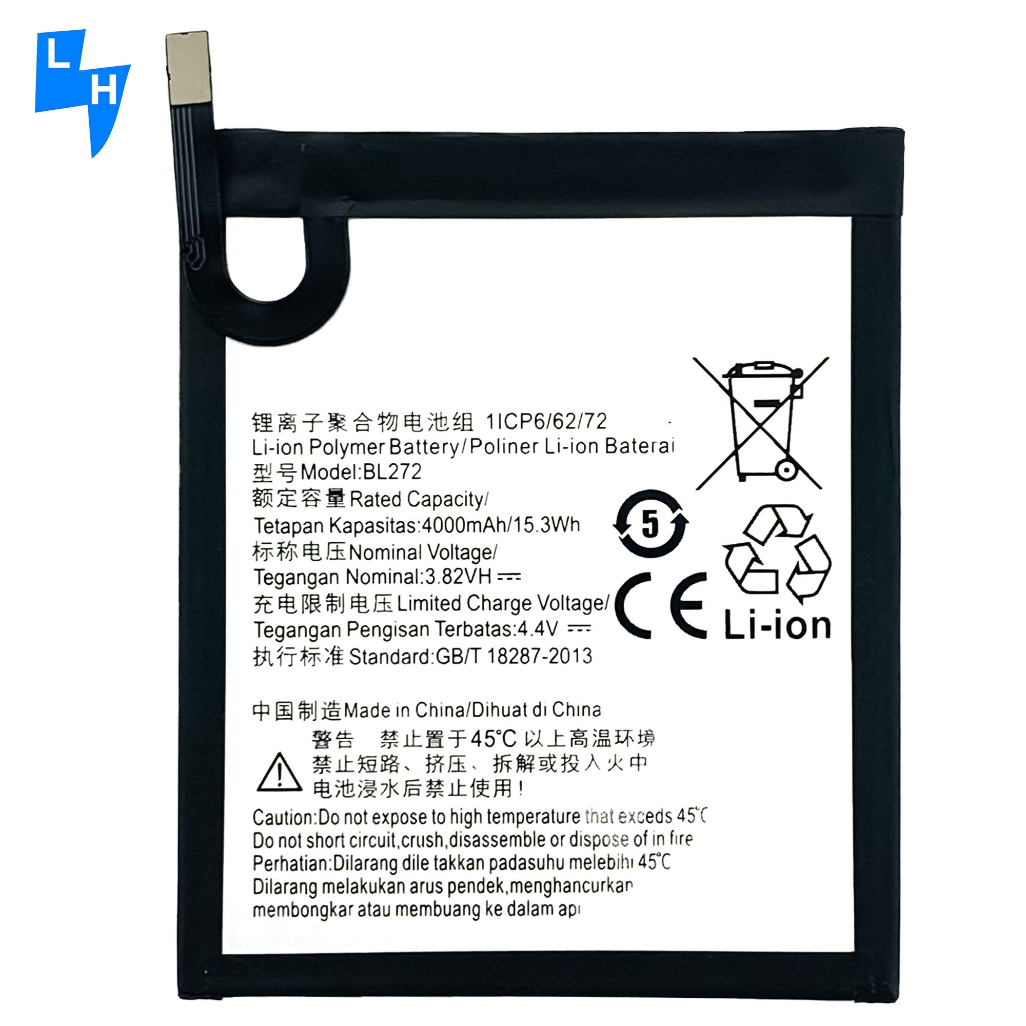 BL272 Replacement Battery 3200mAh for Lenovo Vibe K6 Power XT1662 K33A42 Black Capacity