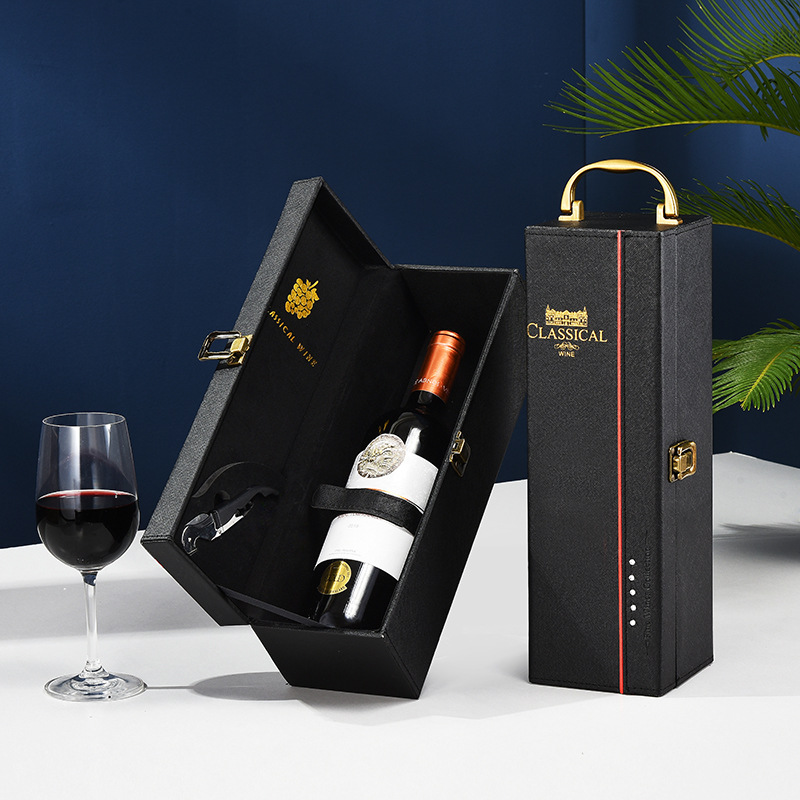 Waterproof Practical Leather Wine Gift Box , Thickened Single Wooden Wine Box