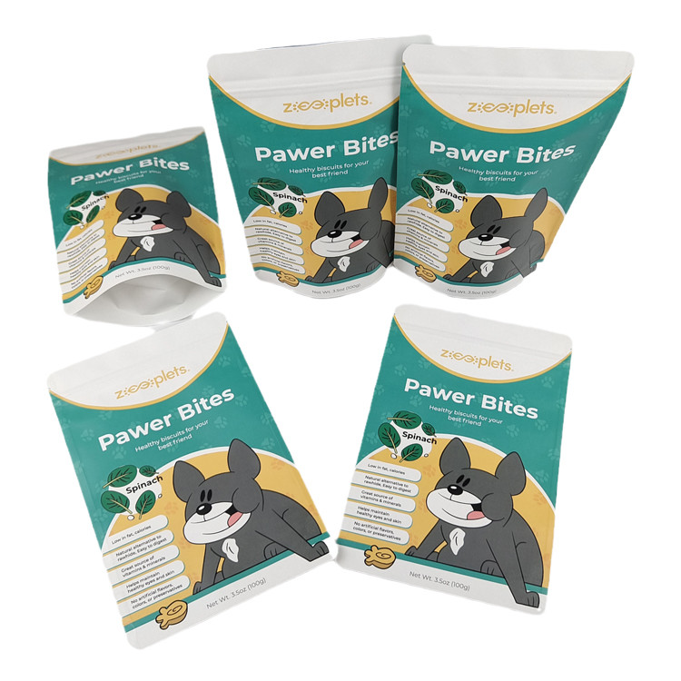 Low Moq Stand Up Pouch Kraft Paper Printed Packaging Bag for Pet Treat Smell Proof Bags with Logo
