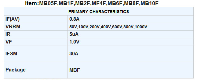 0.8A 1000V MBF MB1F~MB10F Bridge Rectifier for LED Lighting