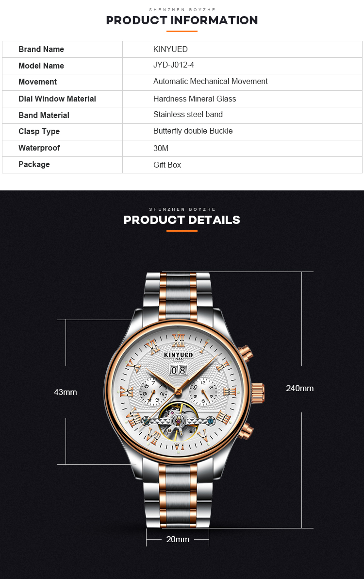 Butterfly Buckle Skeleton Mechanical Watch Dust Proof Long Working Life
