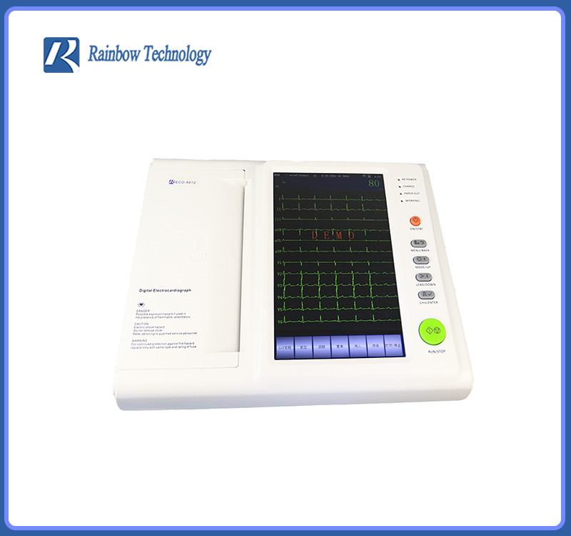 7" Portable 12 Lead ECG Machine With Suction Cups Touch Screen