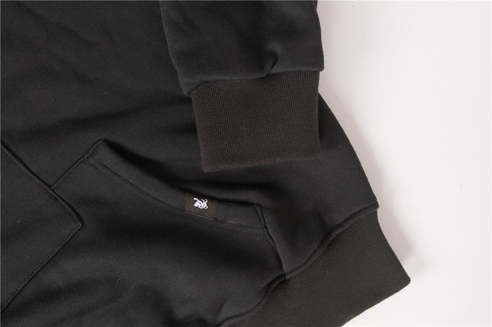 Black Towel Embroidered Mens Hoodie 320gram 65% Polyester 35% Cotton
