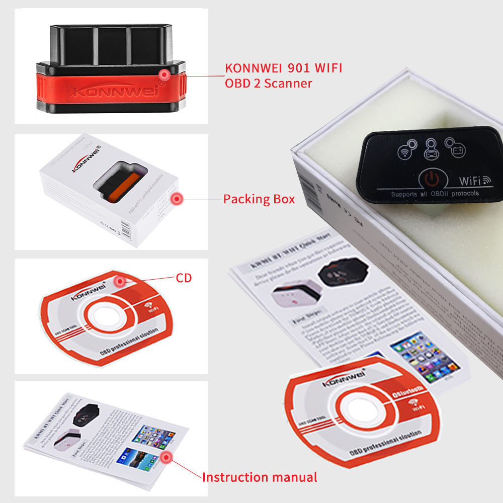 High Speed Wifi Adapter Diagnostic Tool KONNWEI KW901 Mercedes BMW Toyota VAG Obd2 Trackers
