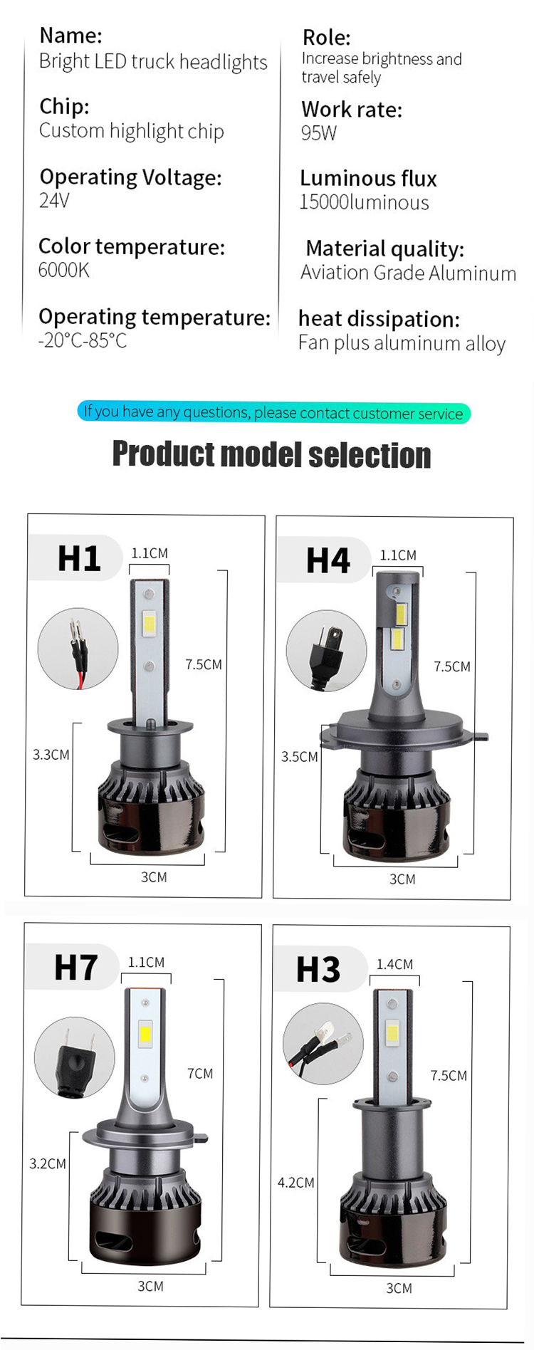 24V High Power Car Headlight Bulbs H4 H7 H11 9005 9006 Canbus Truck Accessories