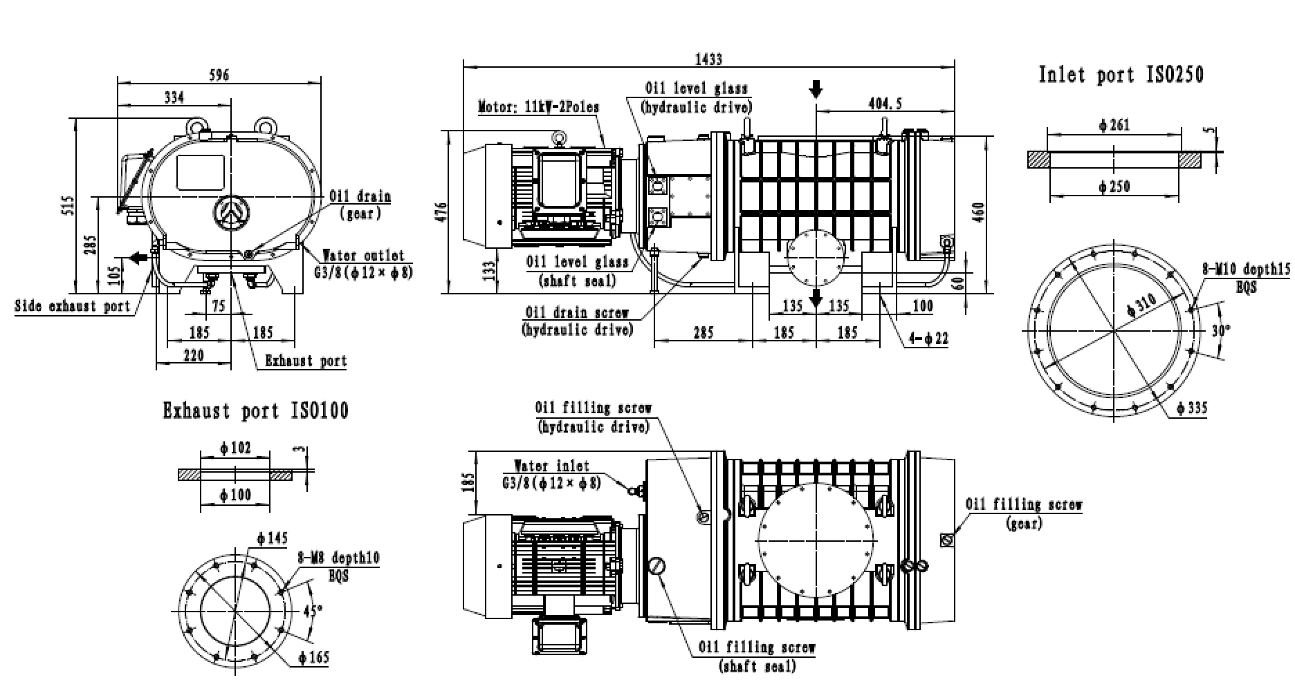Hydrodynamic Coupling 11kW Roots Vacuum Pump Mechanical Booster Vacuum Pump BSJ1200L 4140M3/H