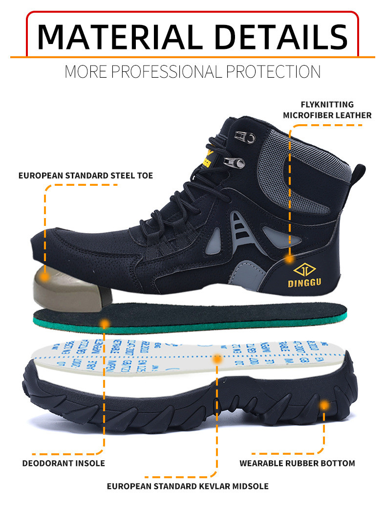 Microfiber Leather Flying Knit Safety Boots Kevlar Midsole Steel Toe Safety Shoes Rubber Work Shoes