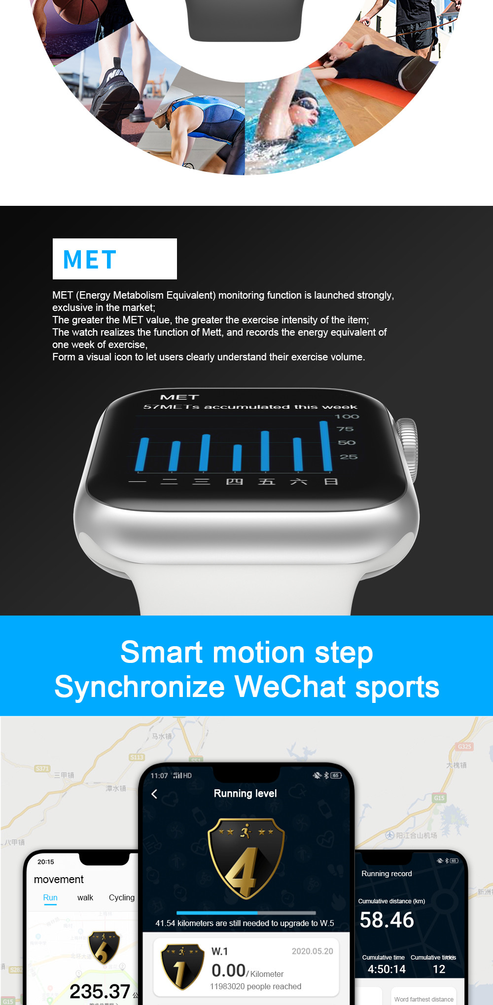 IWO MC57 180MAH 1.57 Inch Dial Heart Rate Monitor 2hrs Charging