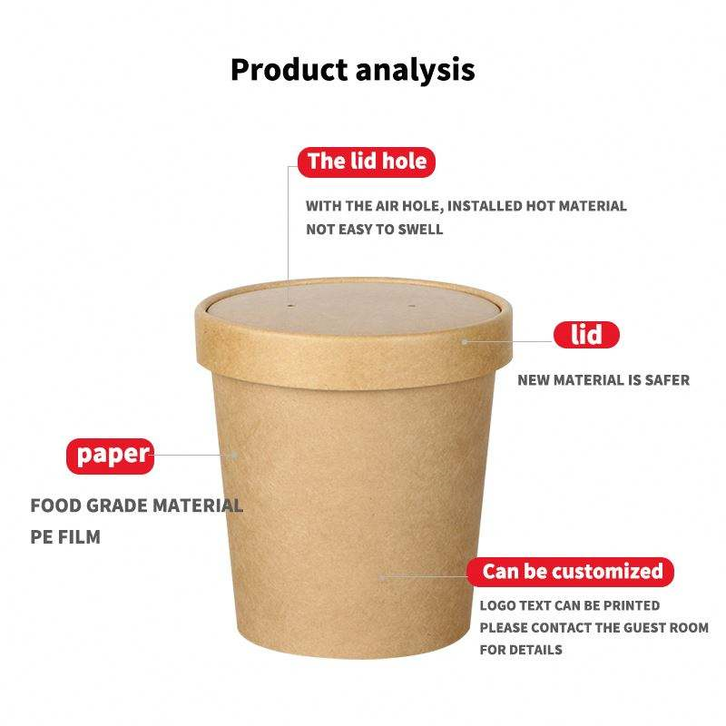 16oz Custom Printed Disposable Kraft Paper Soup Cup Soup Container With Paper Lid