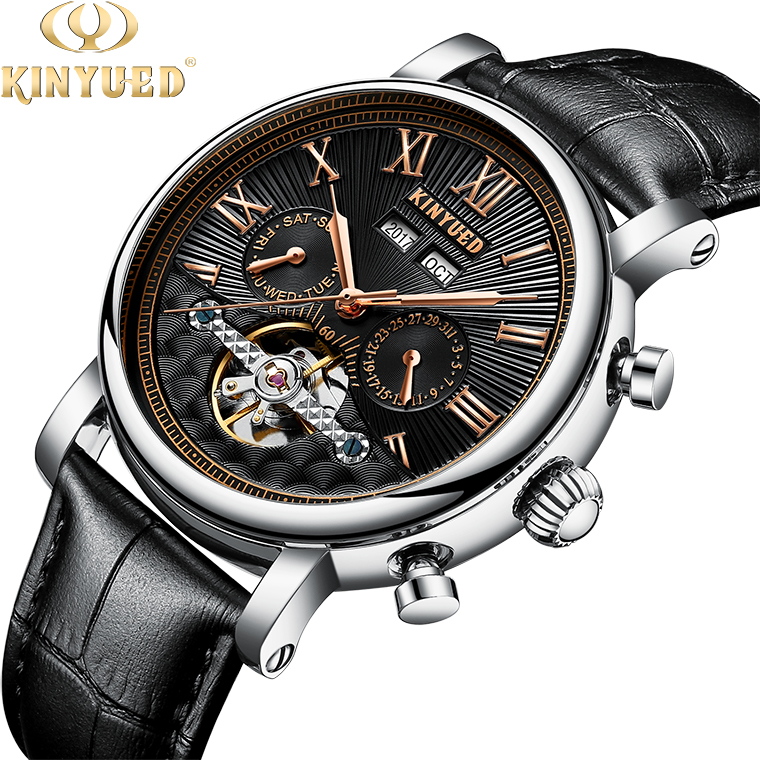 KINYUED J022-3 leather pin buckle 30M waterproof men automatic mechanical watch