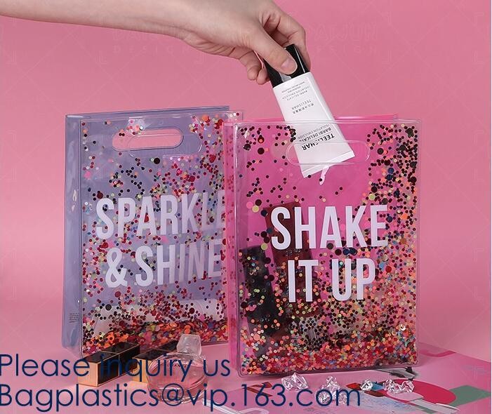 Waterproof All Over Printing PVC Coating Tote Shoulder Fabric Shopping Bag With Gusset And Lining,Jelly Clear Plastic PV