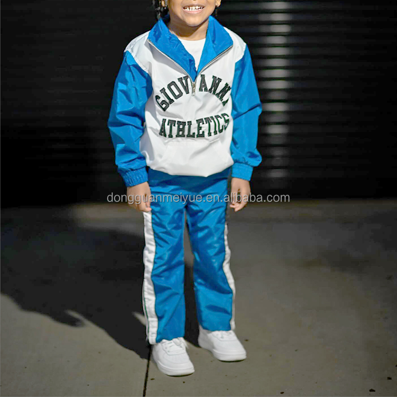 Customized Kids Joggers Set Boys Cropped Hoodies Windbreaker Half Zipper OEM Service
