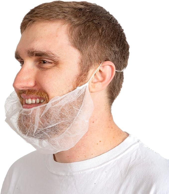 Beard Nets | 18" | White Disposable Beard Covers, Beard Net For Food Service, Cooking, Cleaning