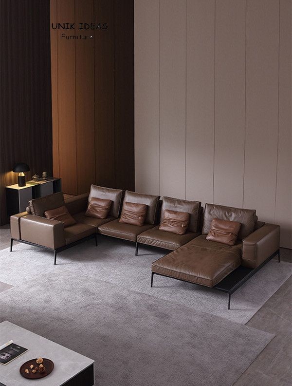 3 Piece Brown L Shaped Leather Couch Loveseats Cosy For Small Apartment