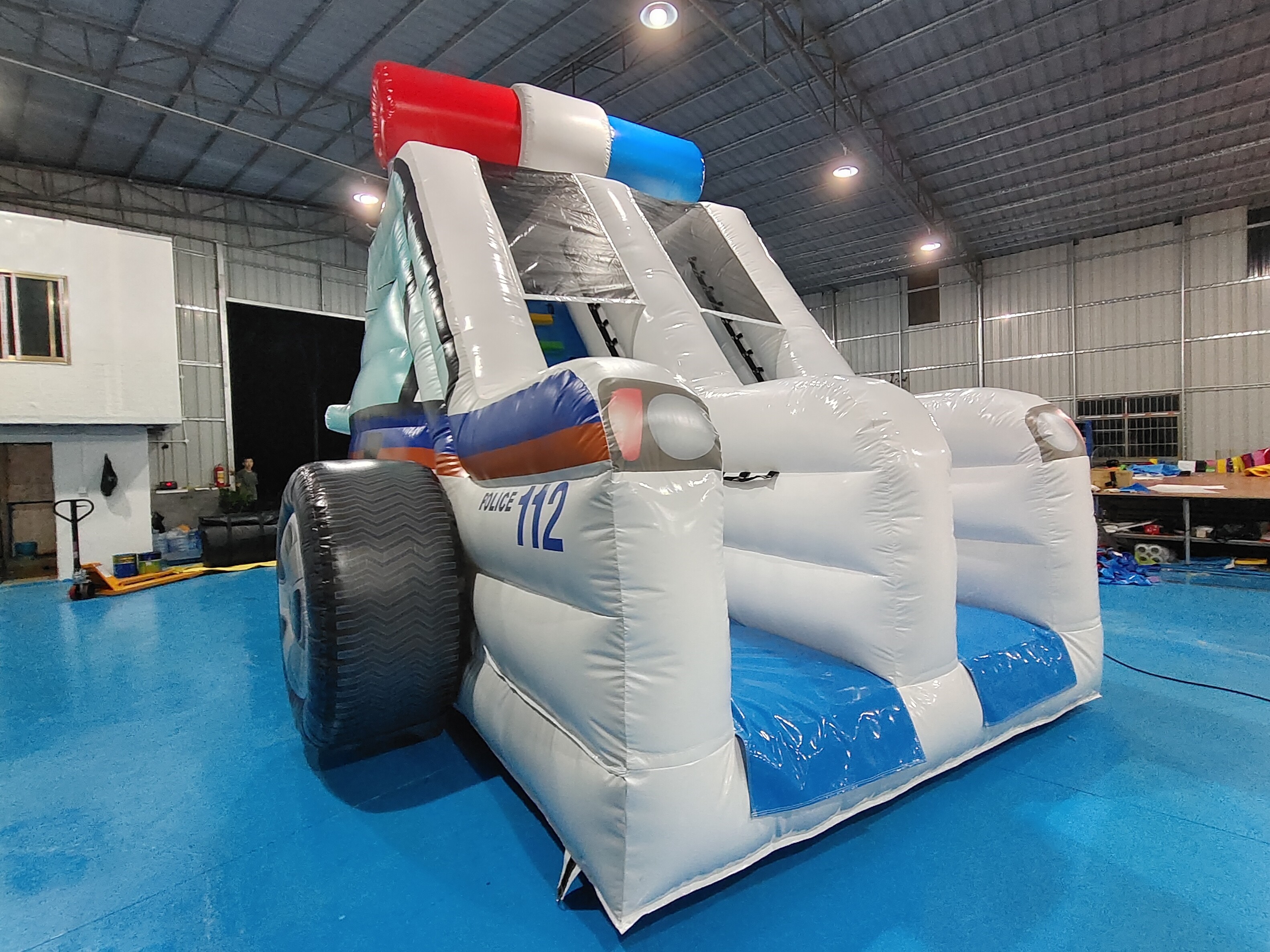 Customized Backyard Inflatable Slide Police Patrol Wagon Carton Inflatable Double Dry Slides For Kids