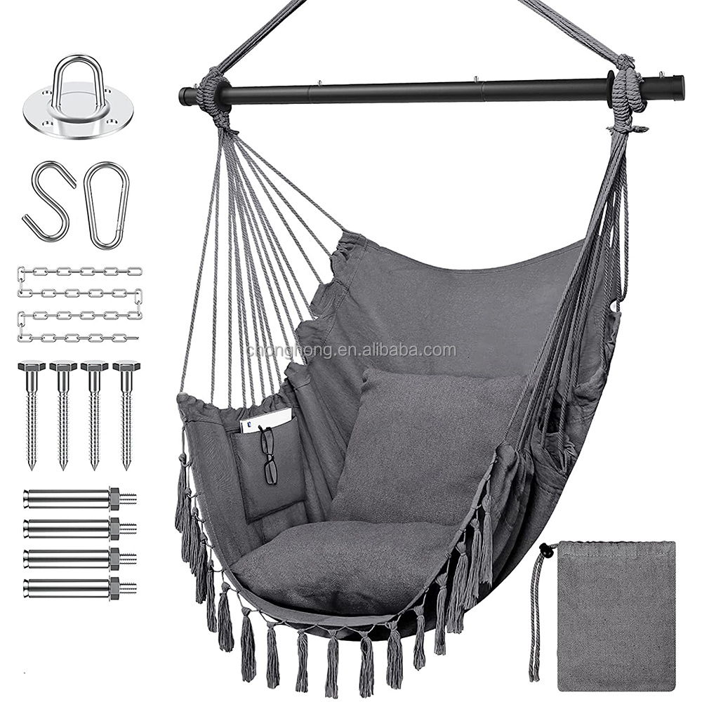 100*130cm 320g Polyester-cotton Hanging Rope Swing Hammock With Two Pillows