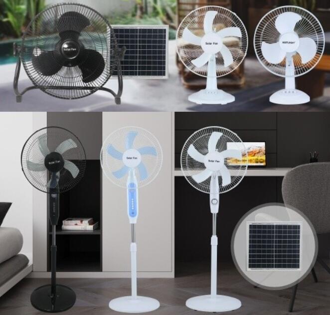 15W 12V 14" Polysilicon Solar Table Pedestal Fan 1050rpm With Bright LED