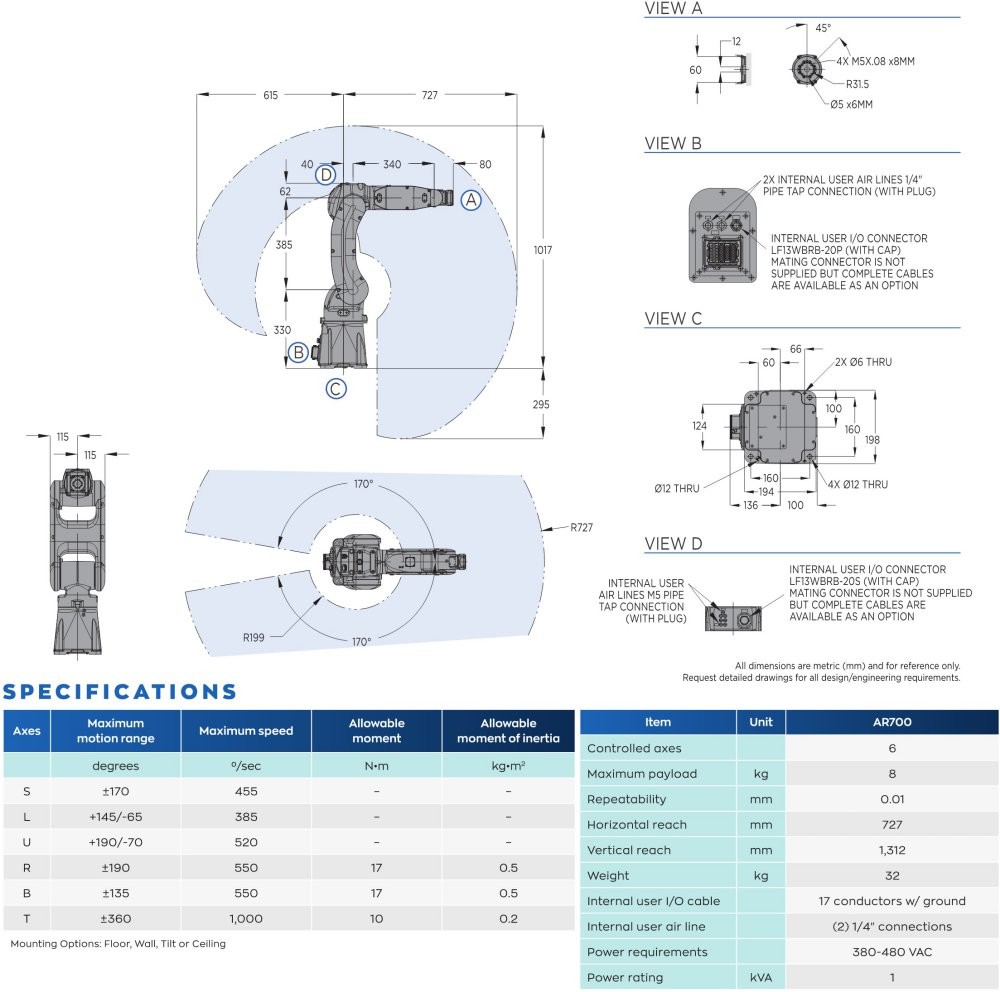 YASKAWA AR700 Robotic Welding Arm With 8KG Payload And 727mm Reach