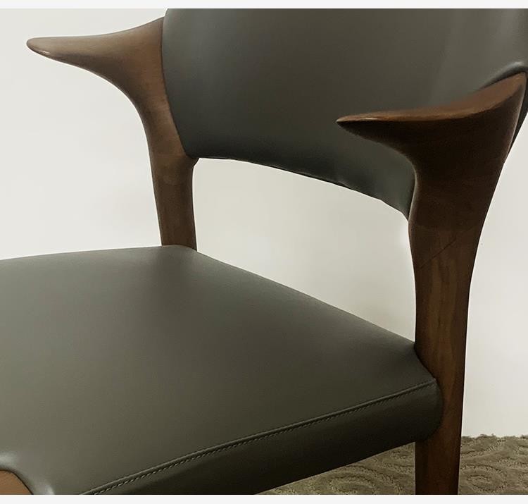 Restaurant Solid Wood Dining Chair Creative Soft Backrests Cow Corner Shape Armrests