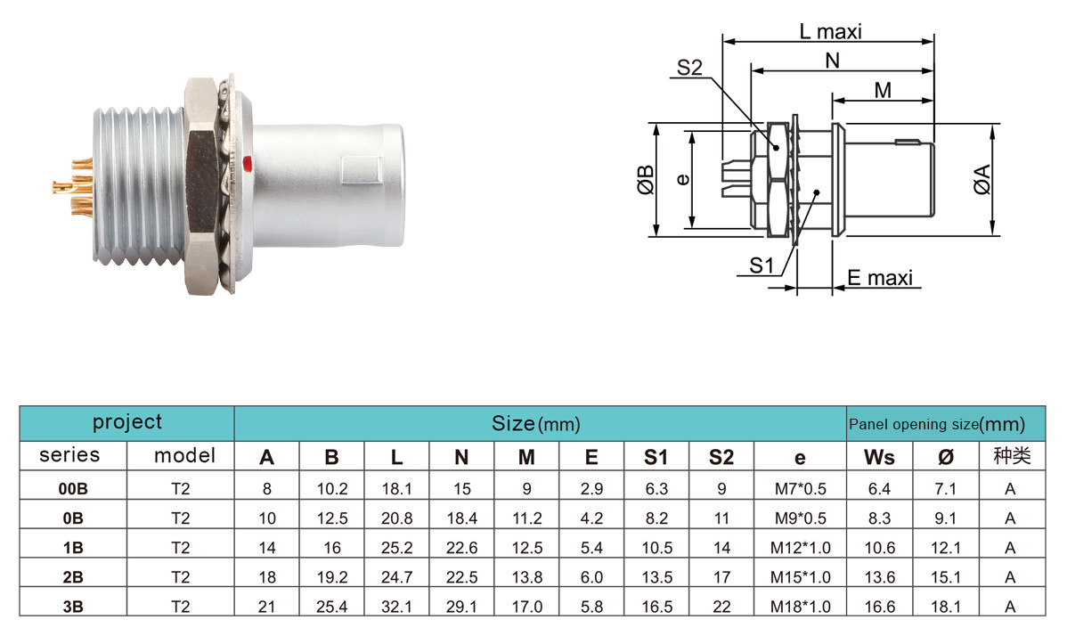 Push-pull Self-locking T2 8Pin Circular Connector Panel Fixed Plug Without Locking Device Industrial Solution