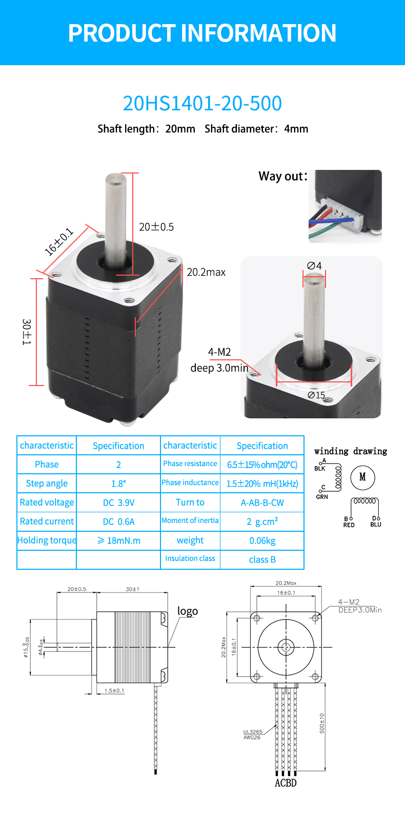 Nema 8 1.8 Step Square Rotary Hybrid Stepper Motor Single Phase Temperature Rise 80Cmax