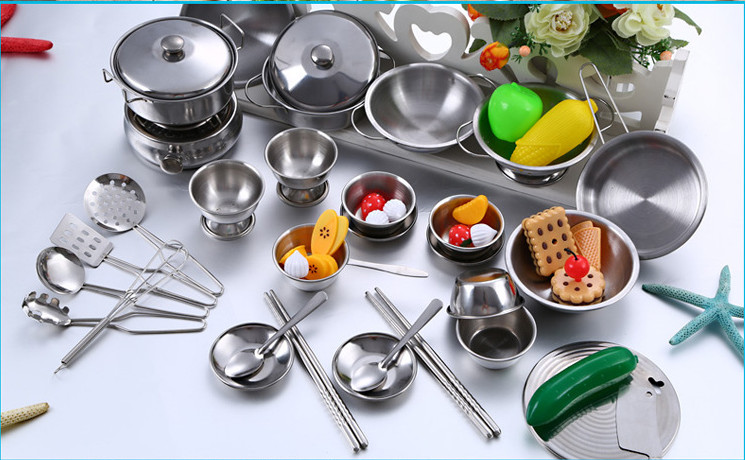 Fascinating stianless steel kitchenware set for kids & children's toys& stainless steel toy