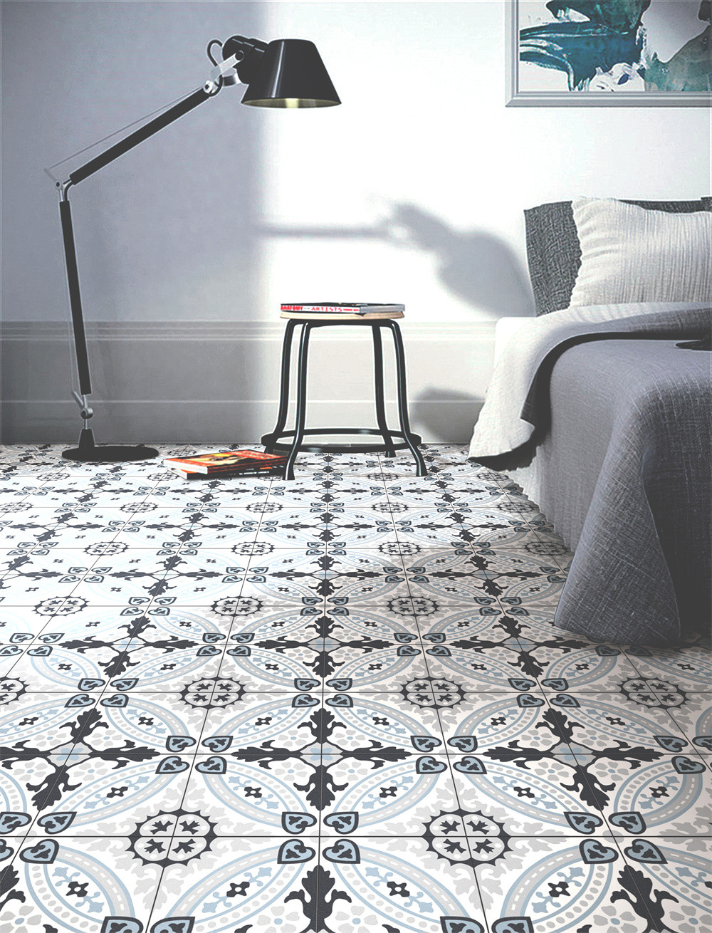 No Fade Blue 200x200mm Flower Ceramic Rustic Tiles For Decoration And Wear-Resistant Wall Tiles For Bathroom