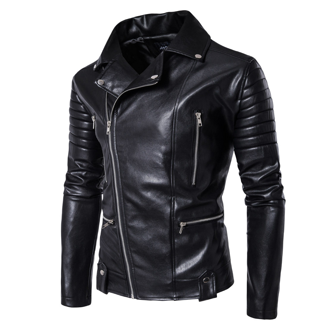 OEM classic popular best quality solid color slim fit men moto leather jacket