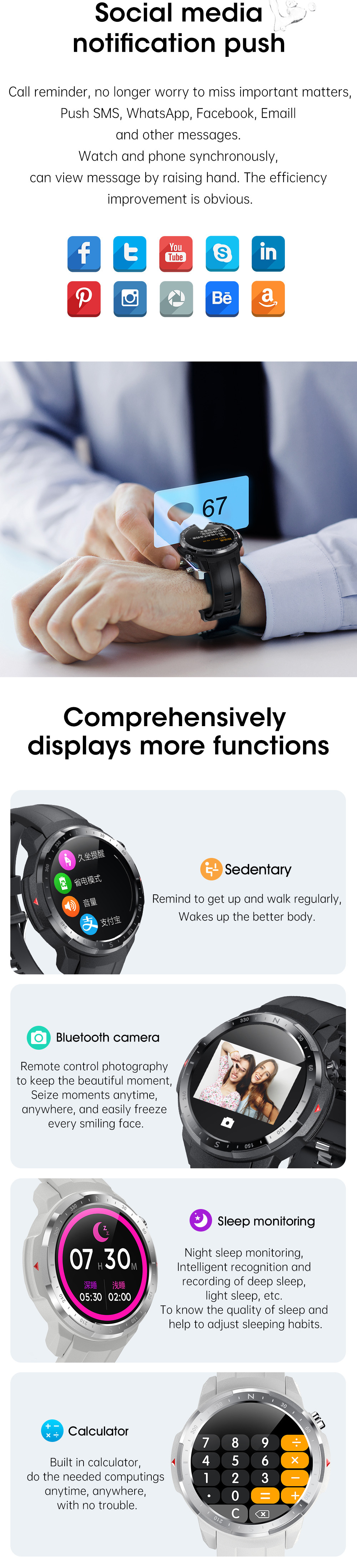 L20 BT Call IP68 Heart Rate Sleep Monitor Smart Watch Clip Charging Long Standby