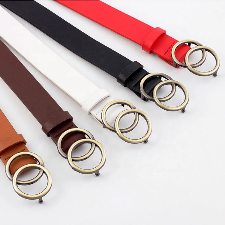 Double Ring Dress Waist Belt Soft Faux PU Elastic Waist Belt For Dresses