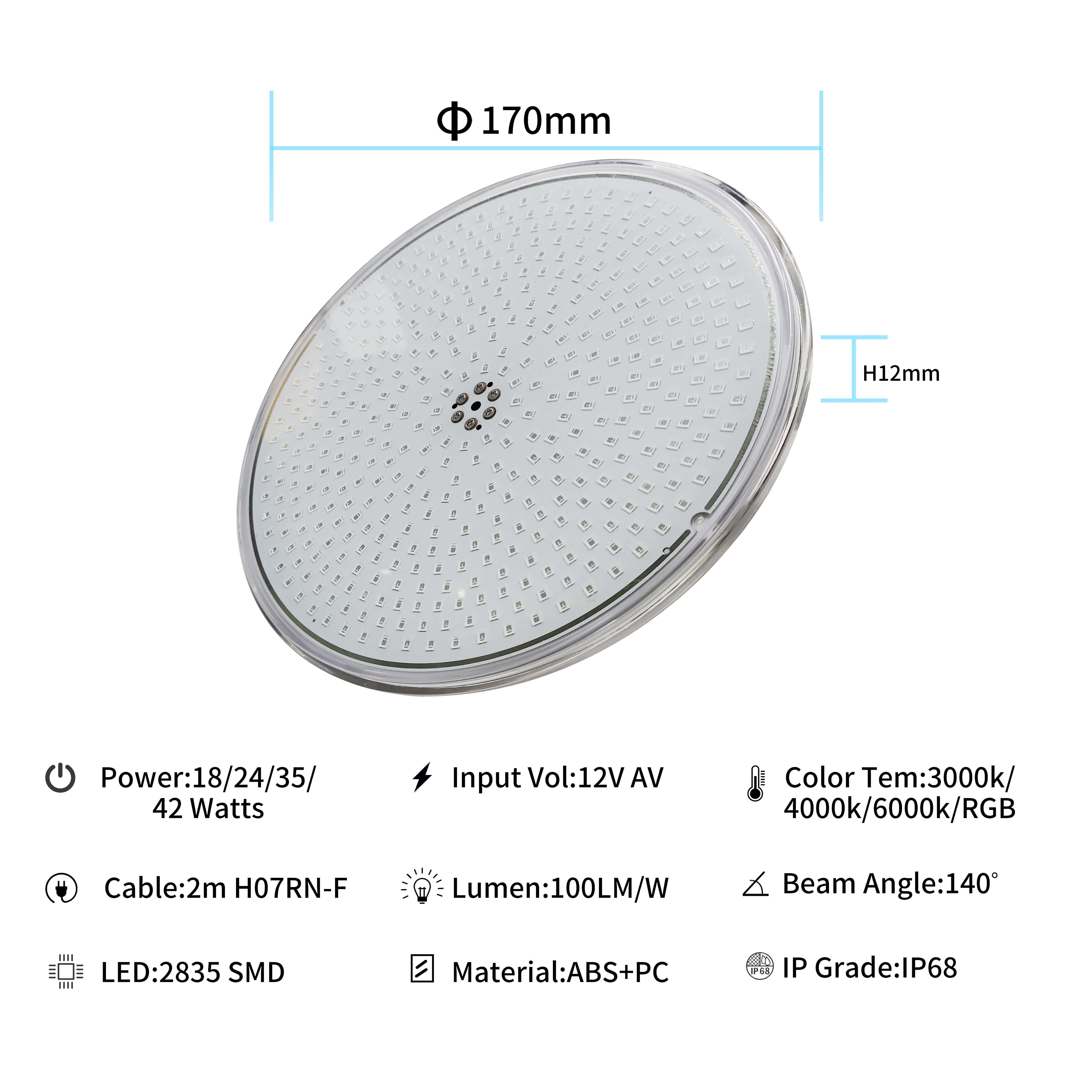 35W PAR56 LED RGB Pool Lighting Fixture 177*114mm