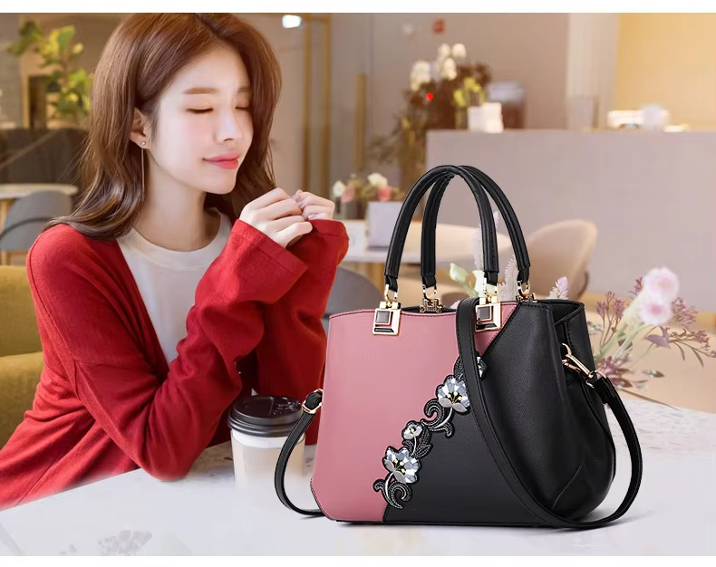 Waterproof Elegant Chinese Traditional Flower Vase Handbags Leather Tote Bags for Women