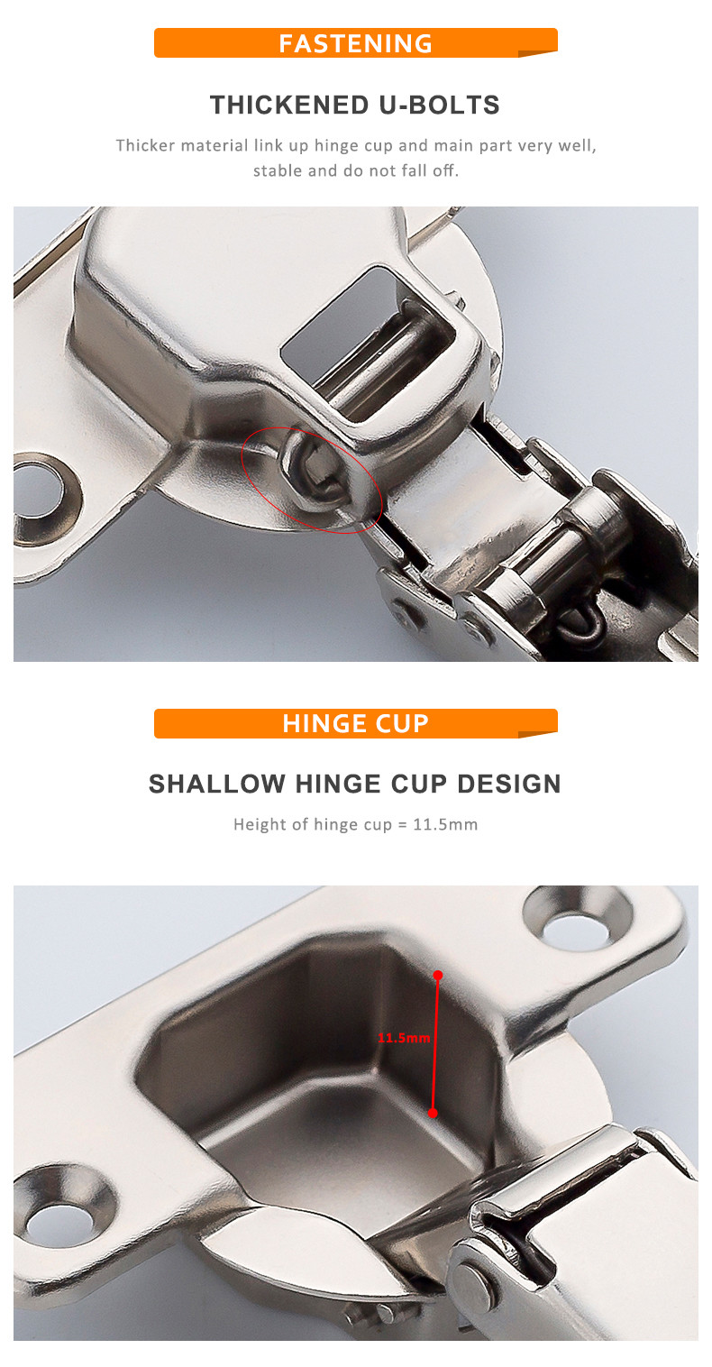 One Way Metal Iron Hydraulic Cupboard Metal Door Hinges Two Hole 90 Degree
