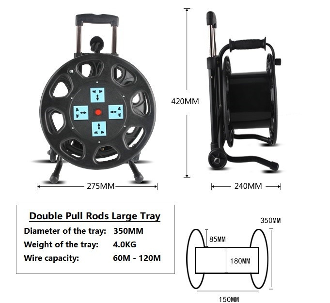 4 Way General Sockets IP44 Retractable Extension Cable Reel Drum 20m 50m 100m Customized Length