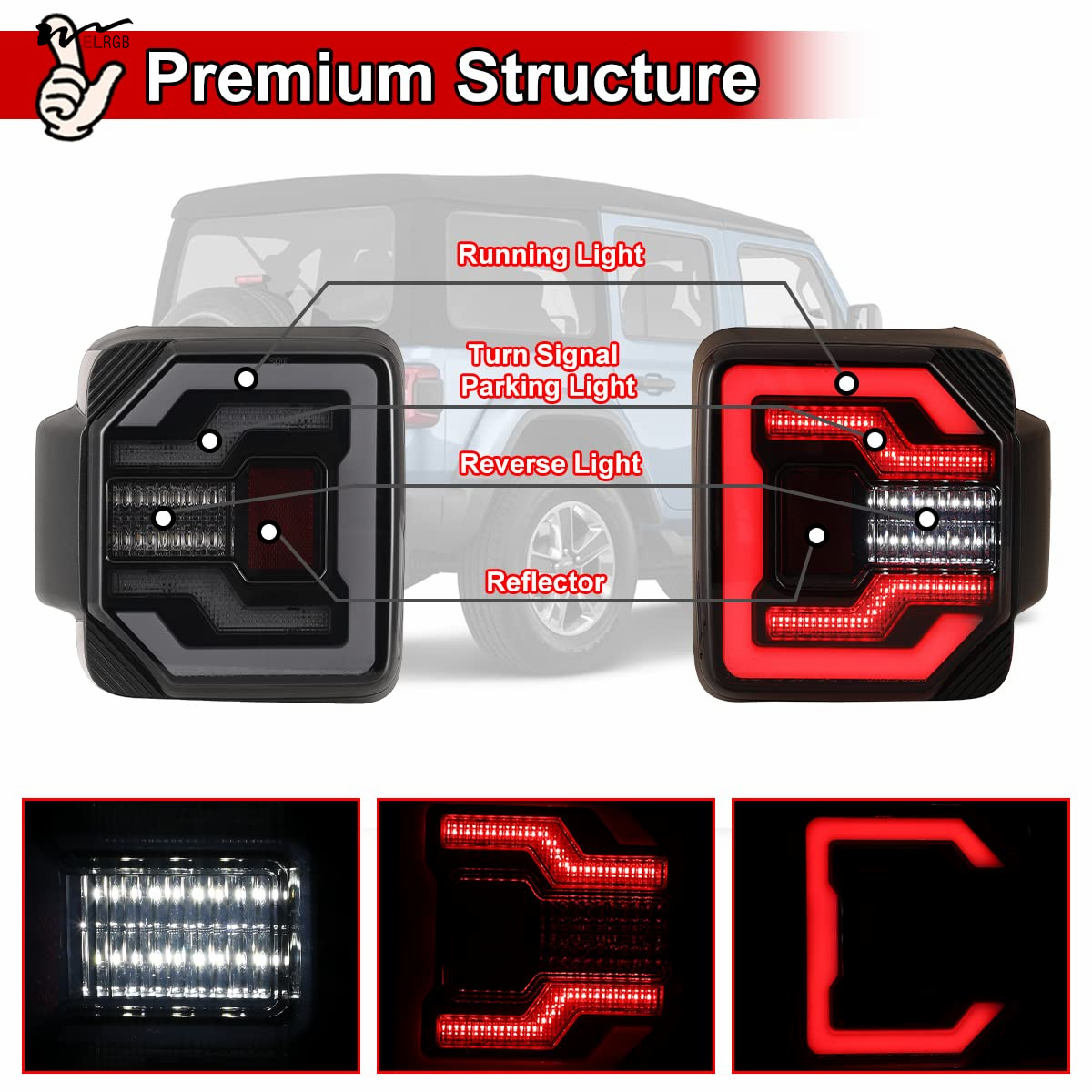 LED Rear Lights Car Rear Lamps Assembly Replacement 1Pair Matte Black Housing/Smoke Lens