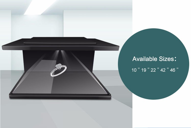 19 - 84 inch 3 side display 3d hologram showcase