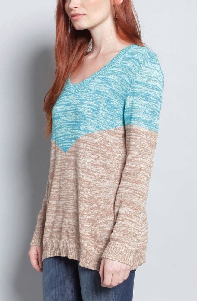 WOMEN'S 100% COTTON COLOR BLOCK SLUB YARN SWEATER