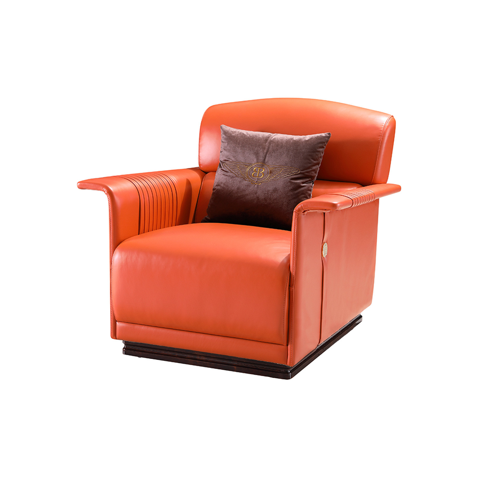 KTV lobby sofa chairs used PU leather for high density sponge with walnut wood legs